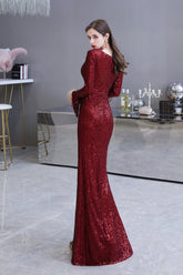 Gorgeous Sequins Long Sleeve V-Neck Mermaid Evening Gowns-27dress